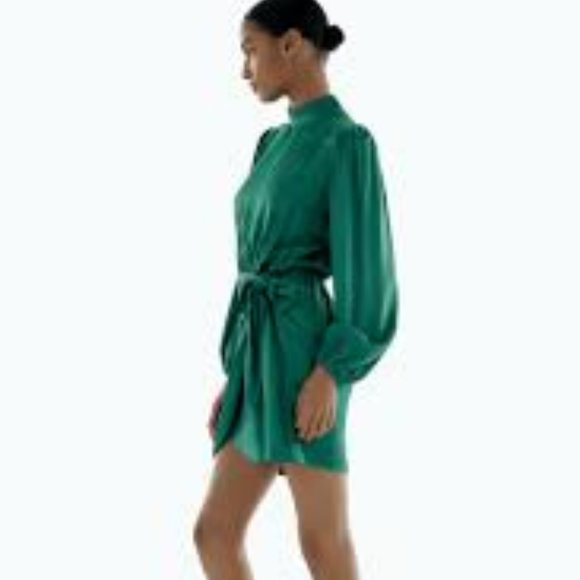 ZARA Mock Neck Satin Effect Mini Dress Wrap skirt SZ M fits like a S/M - Picture 2 of 11